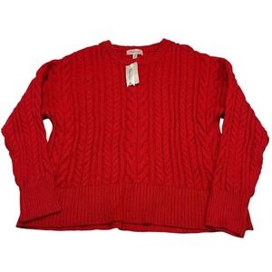 Philosophy Sweater Womens XL‎ Red Cable Knit Pullover Crew Neck Preppy Holiday